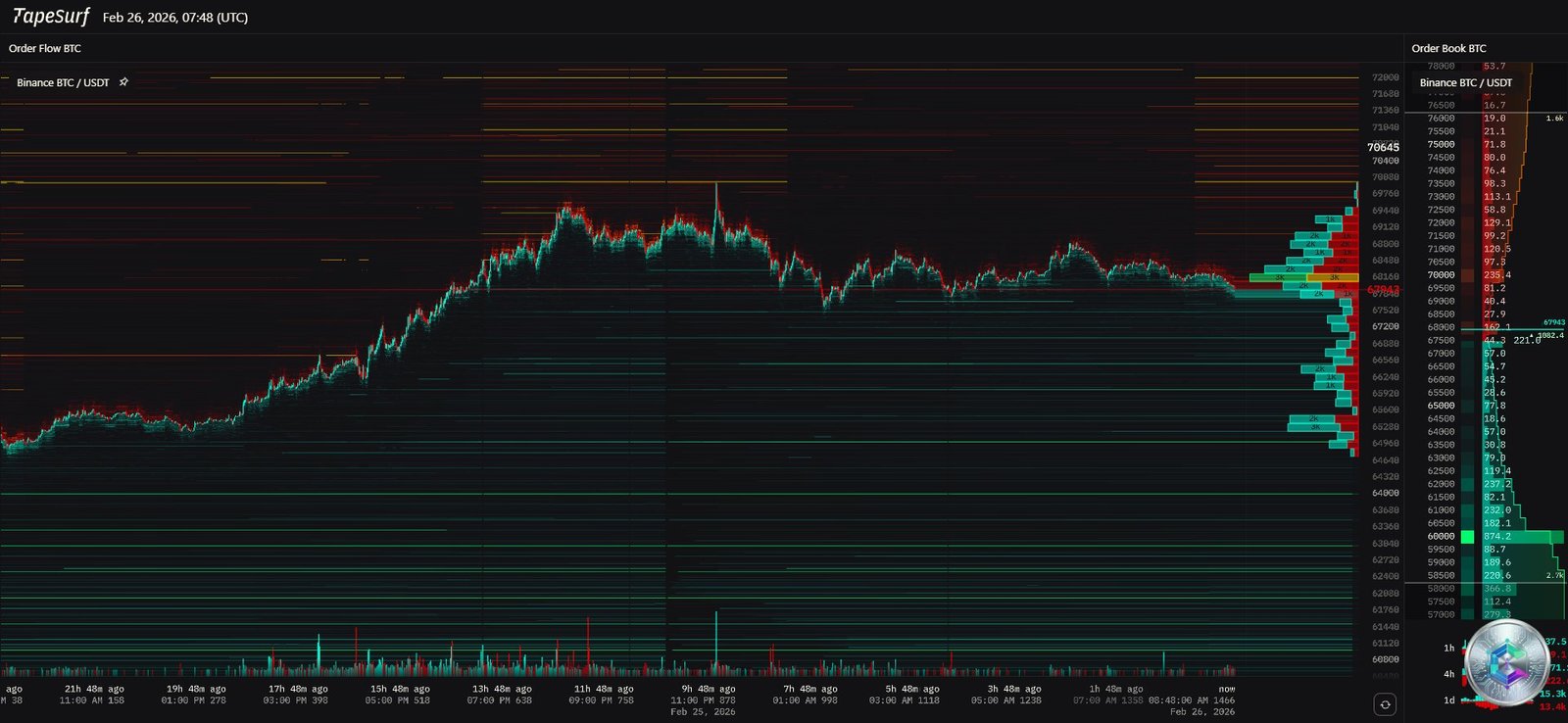 Bitcoin Liquidation Heatmap - TapeSurf - February 2026