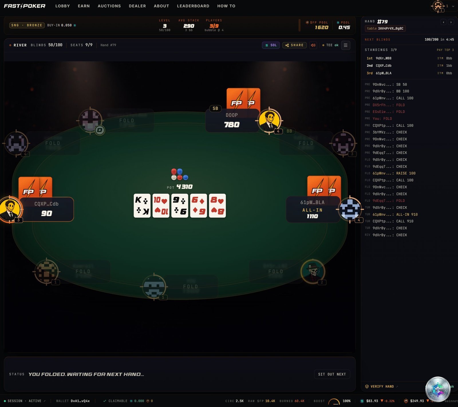 Fast Poker lobby - Decentralized poker room on Solana