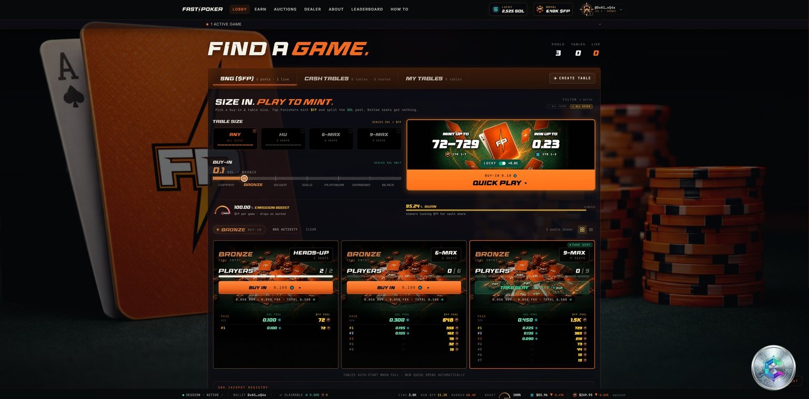 Fast Poker main interface