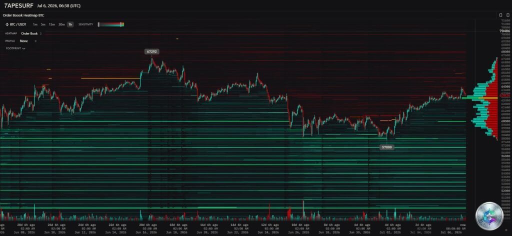 Bitcoin order book heatmap showing liquidity walls