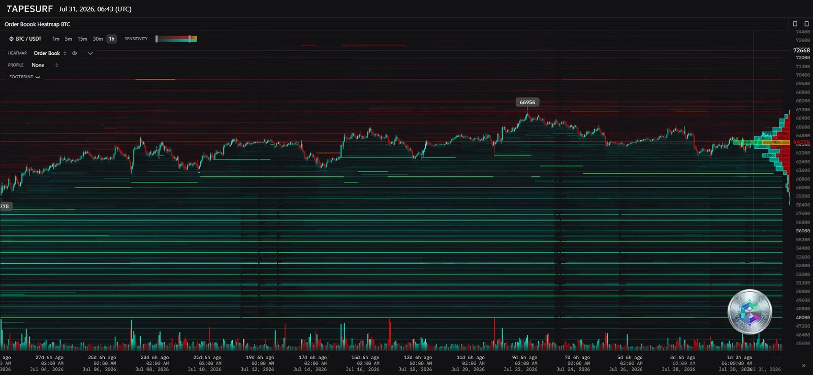Heatmap du carnet d'ordres Bitcoin