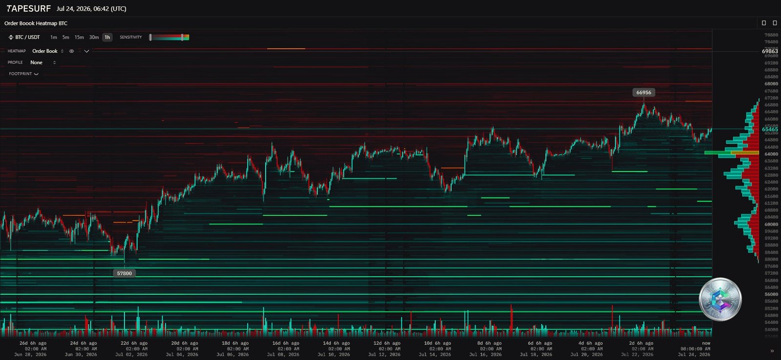 Heatmap du carnet d'ordres Bitcoin