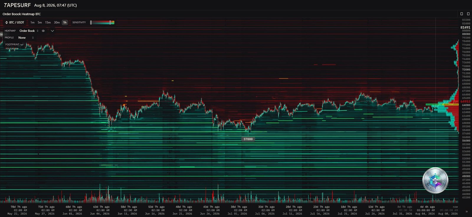 Bitcoin order book liquidity heatmap