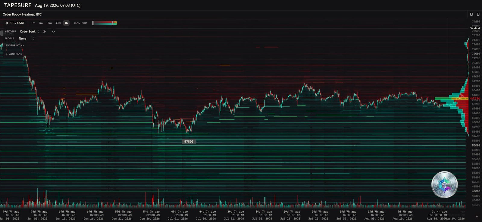 Bitcoin order book liquidity heatmap