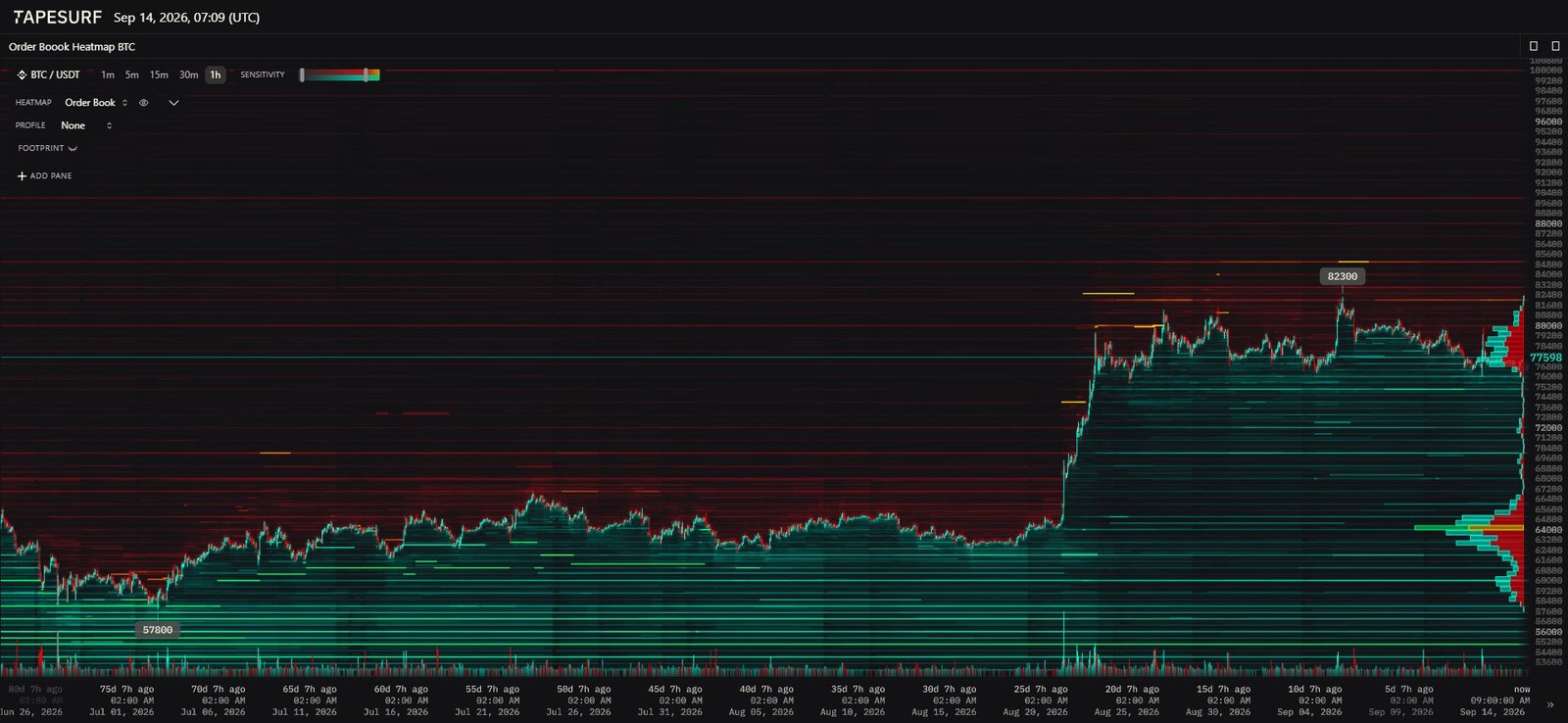Heatmap du carnet d'ordres Bitcoin