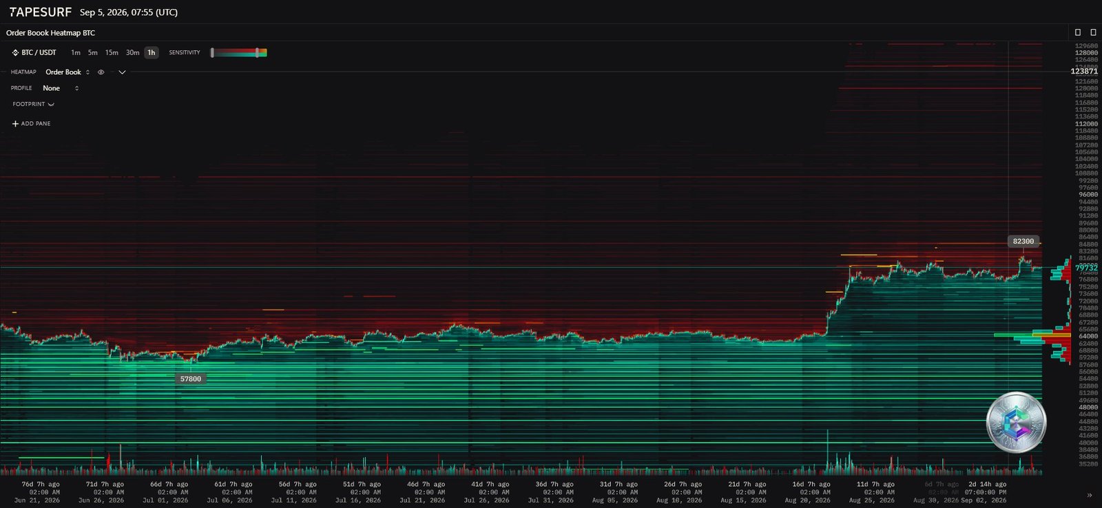 Heatmap du carnet d'ordres Bitcoin montrant les murs de liquidité
