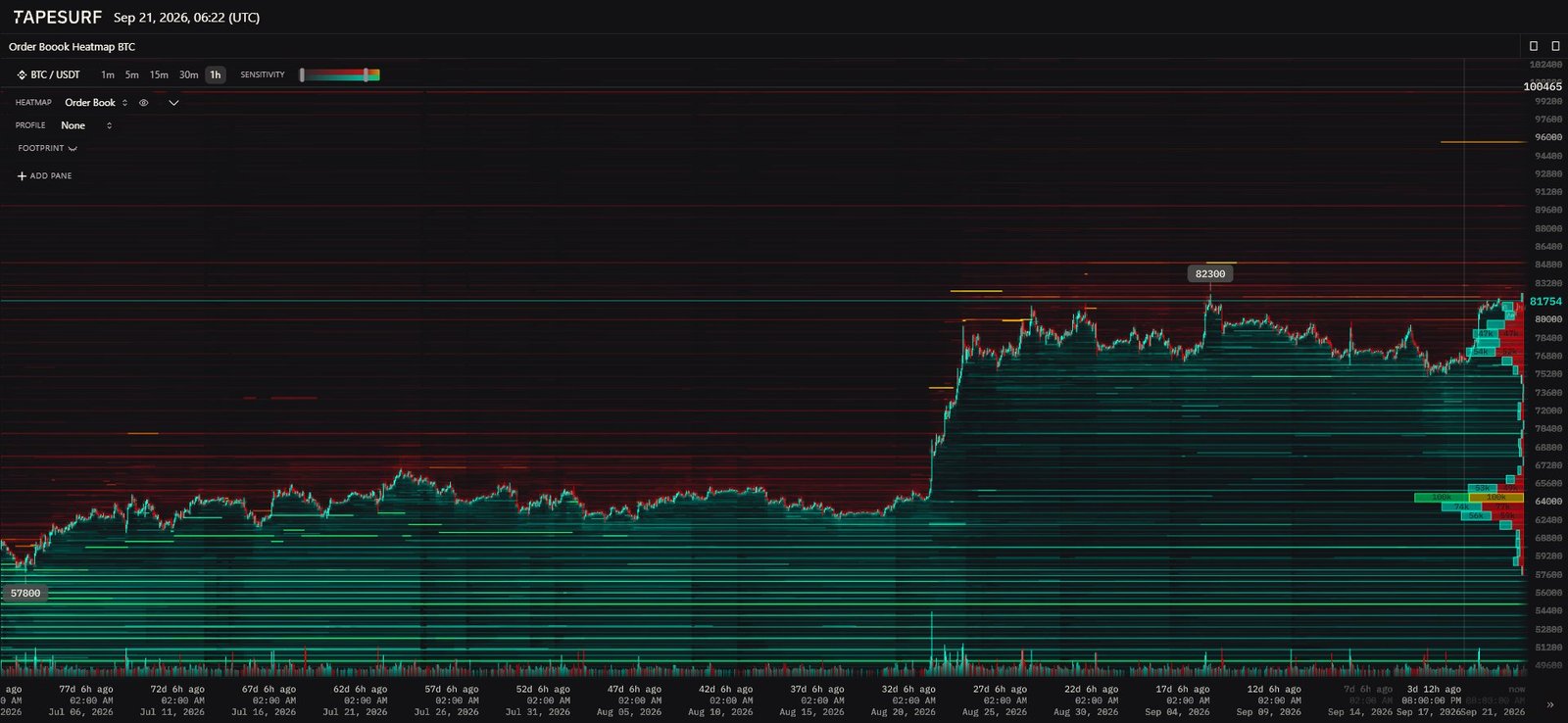 Heatmap du carnet d'ordres Bitcoin