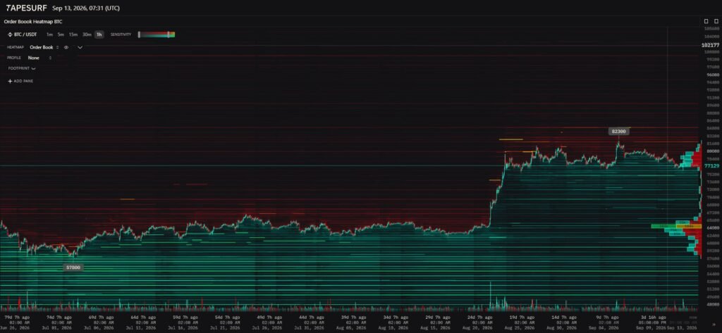 Heatmap de liquidité Tapesurf BTC/USDT